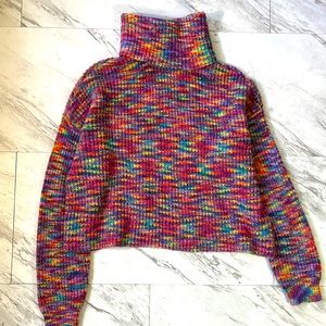 Women M rainbow turtle neck cropped sweater